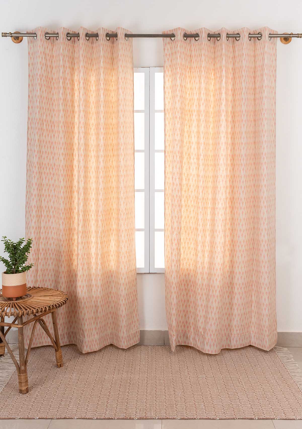 Chenab ethnic prints 100% cotton curtain for living room - Room darkening - Beige - Single panel