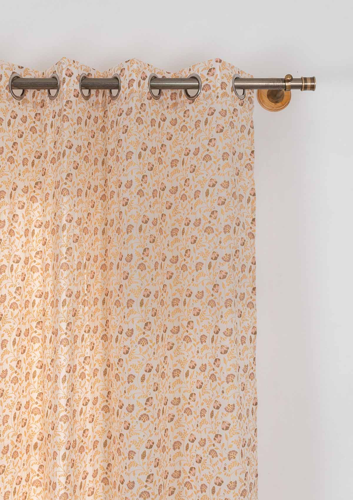 Calico ethnic prints 100% cotton sheer curtain for living room - Light filtering - Amber - Single Panel