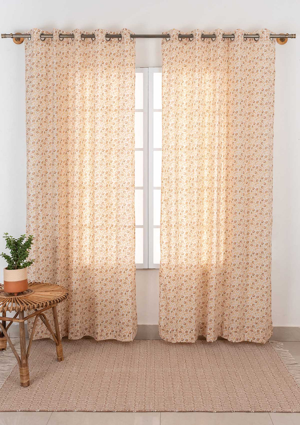Calico ethnic prints 100% cotton sheer curtain for living room - Light filtering - Amber - Single Panel