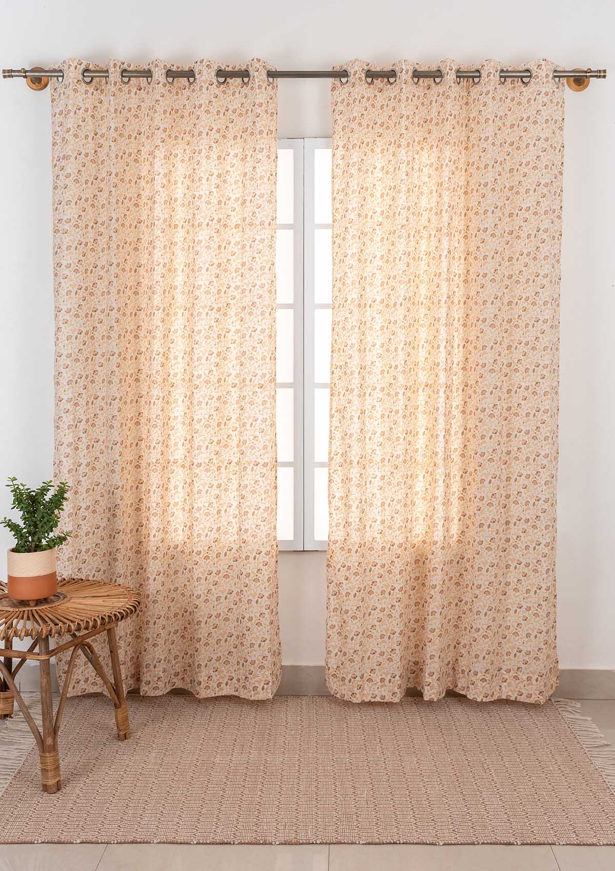 Calico ethnic prints 100% cotton sheer curtain for living room - Light filtering - Amber - Single Panel