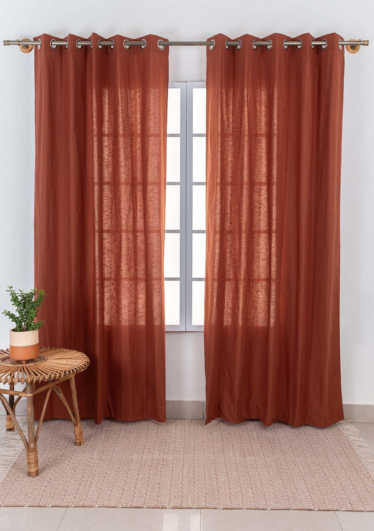 Solid Brick Red 100% Customizable Cotton plain curtain for bedroom - Room darkening