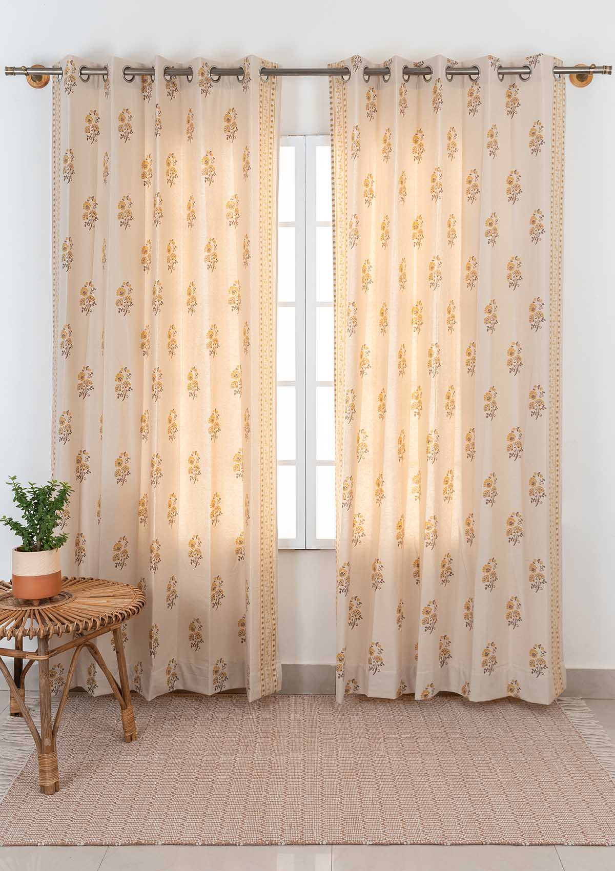 Indus ethnic prints 100% cotton curtain for living room - Room darkening - Amber - Single panel