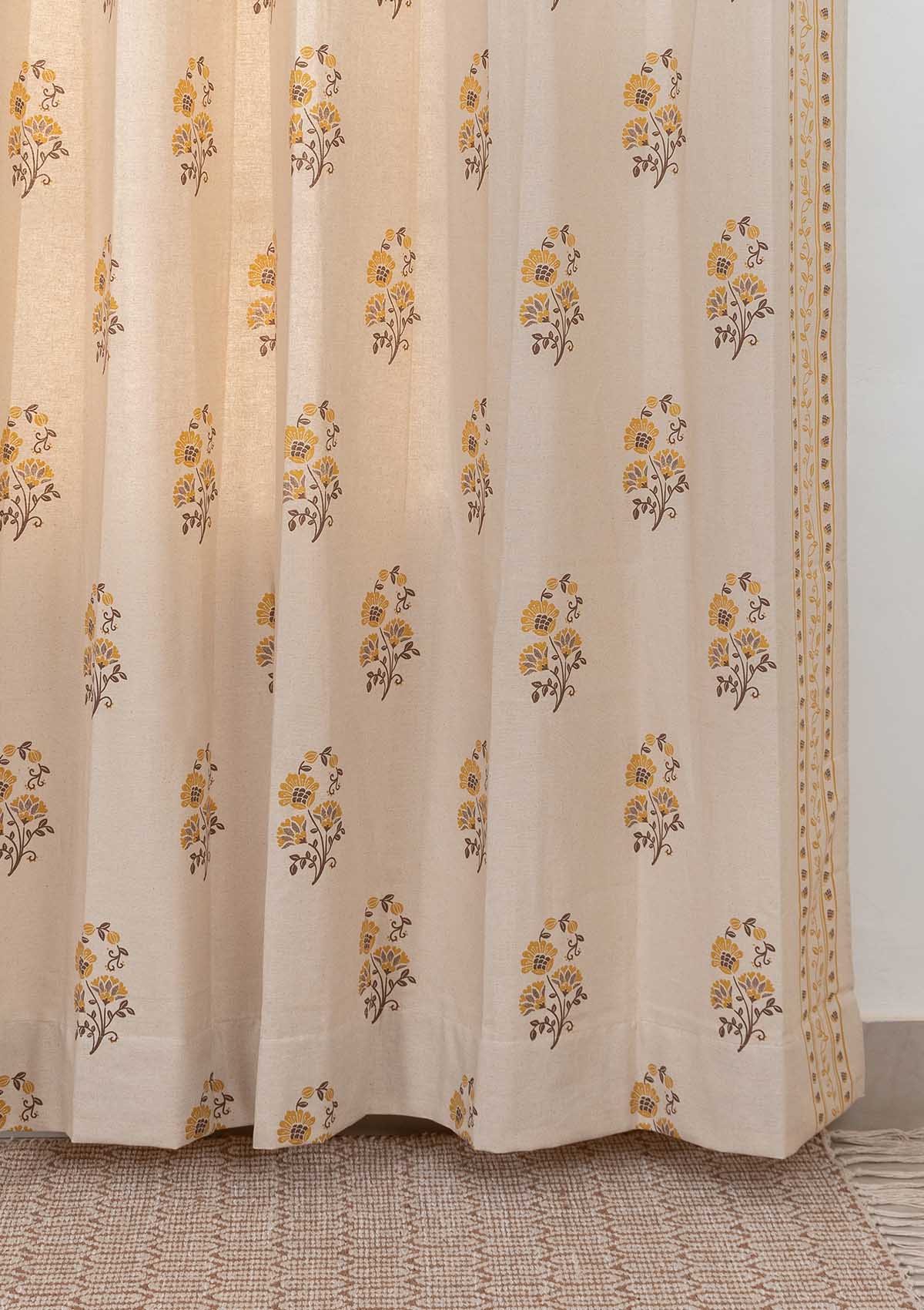 Indus ethnic prints 100% cotton curtain for living room - Room darkening - Amber - Single panel