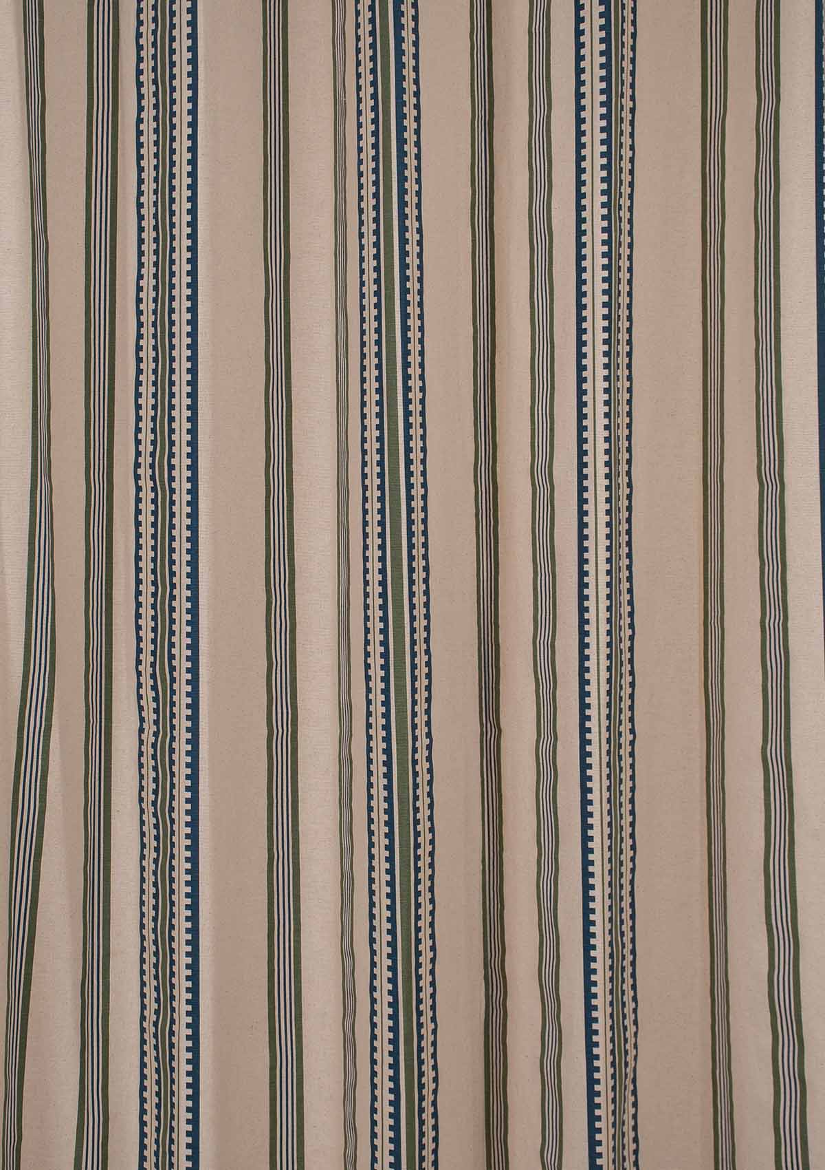 Roman Stripes geometric prints 100% cotton curtain for Living Room and Bed Room - Room darkening - Multicolor, Green - Single Panel