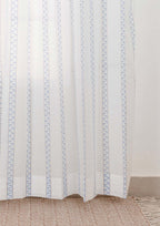 Oriental Stripes Geometric printed 100% Cotton Sheer curtain for Living room & bedroom - Light filtering - Powder Blue - Single Panel