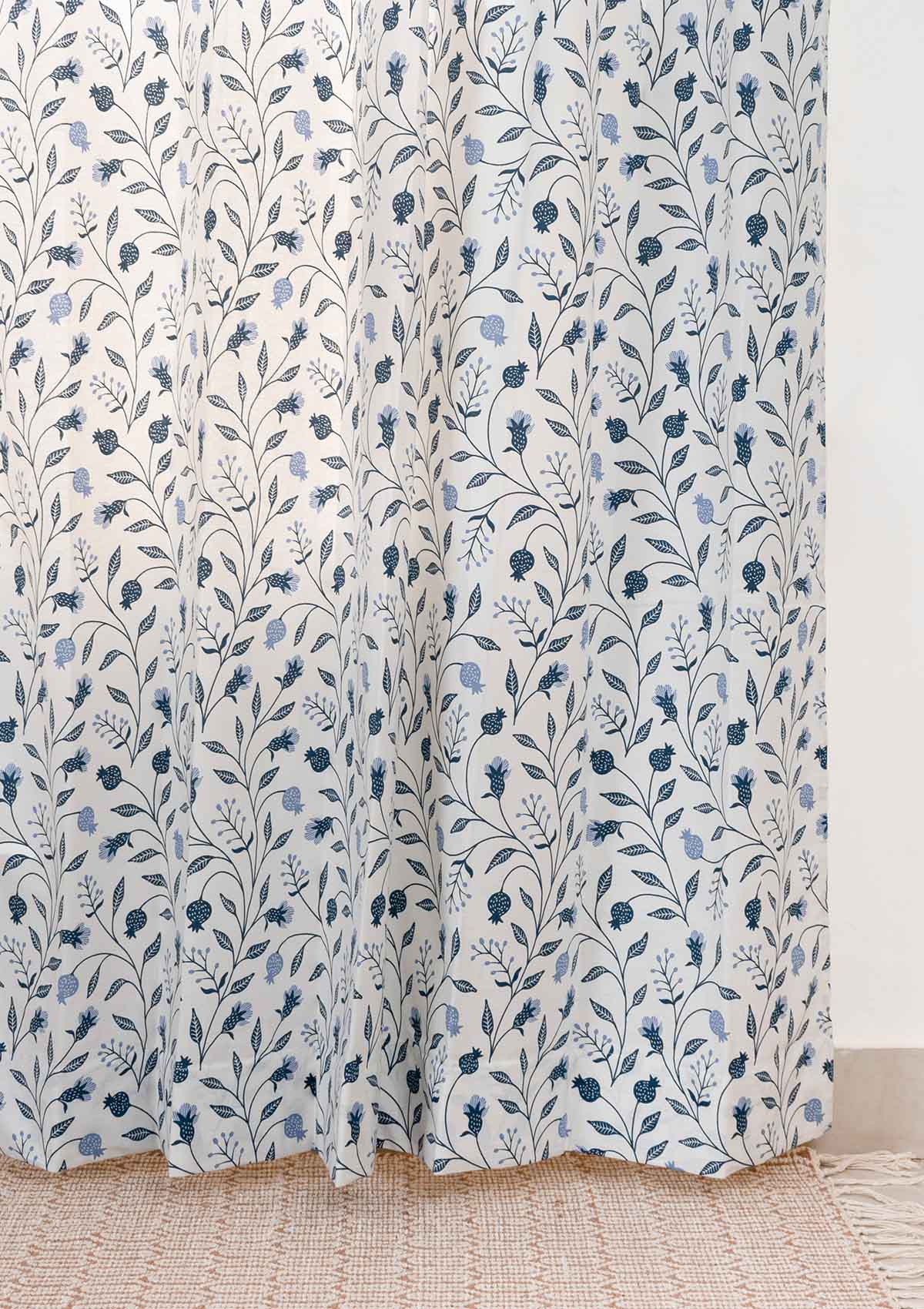 Blue Ruby floral prints 100% cotton curtain for living room - Room darkening - Indigo - Single Panel