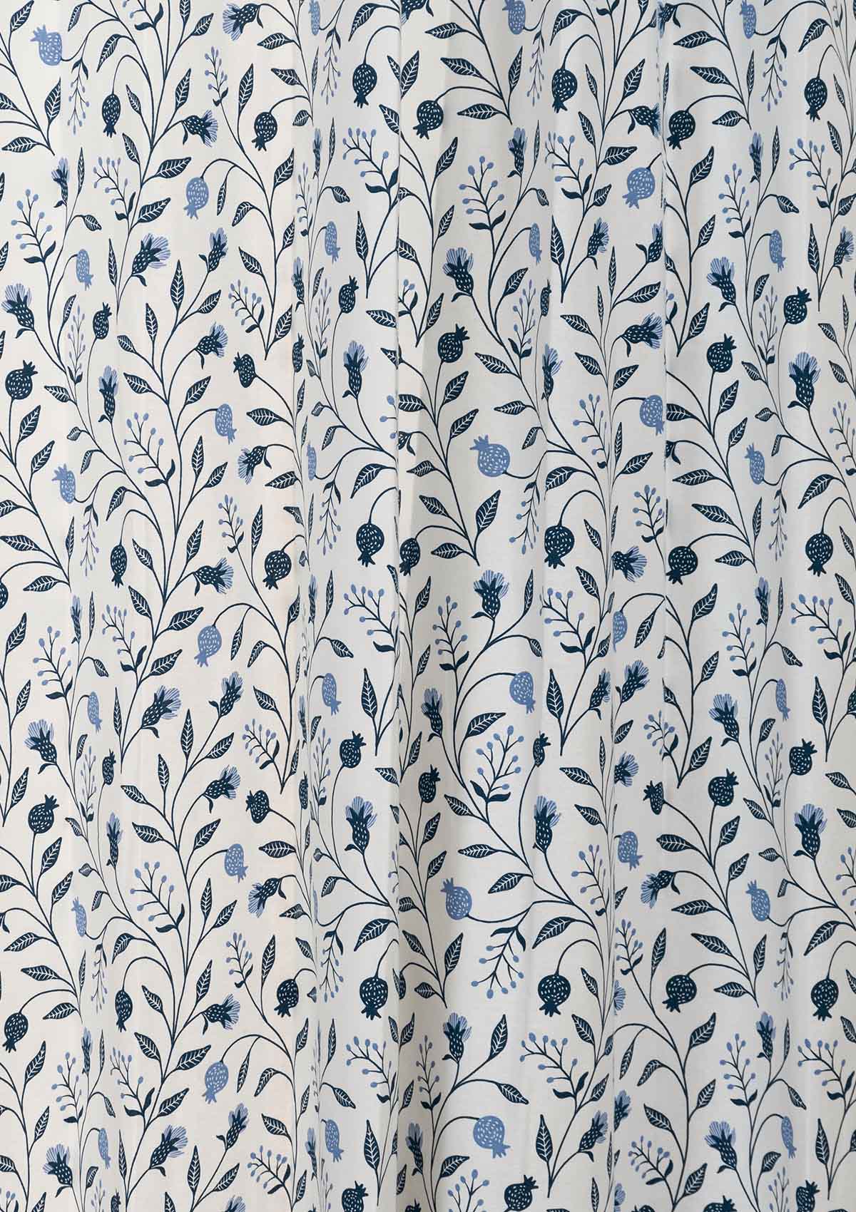 Blue Ruby floral prints 100% cotton curtain for living room - Room darkening - Indigo - Single Panel
