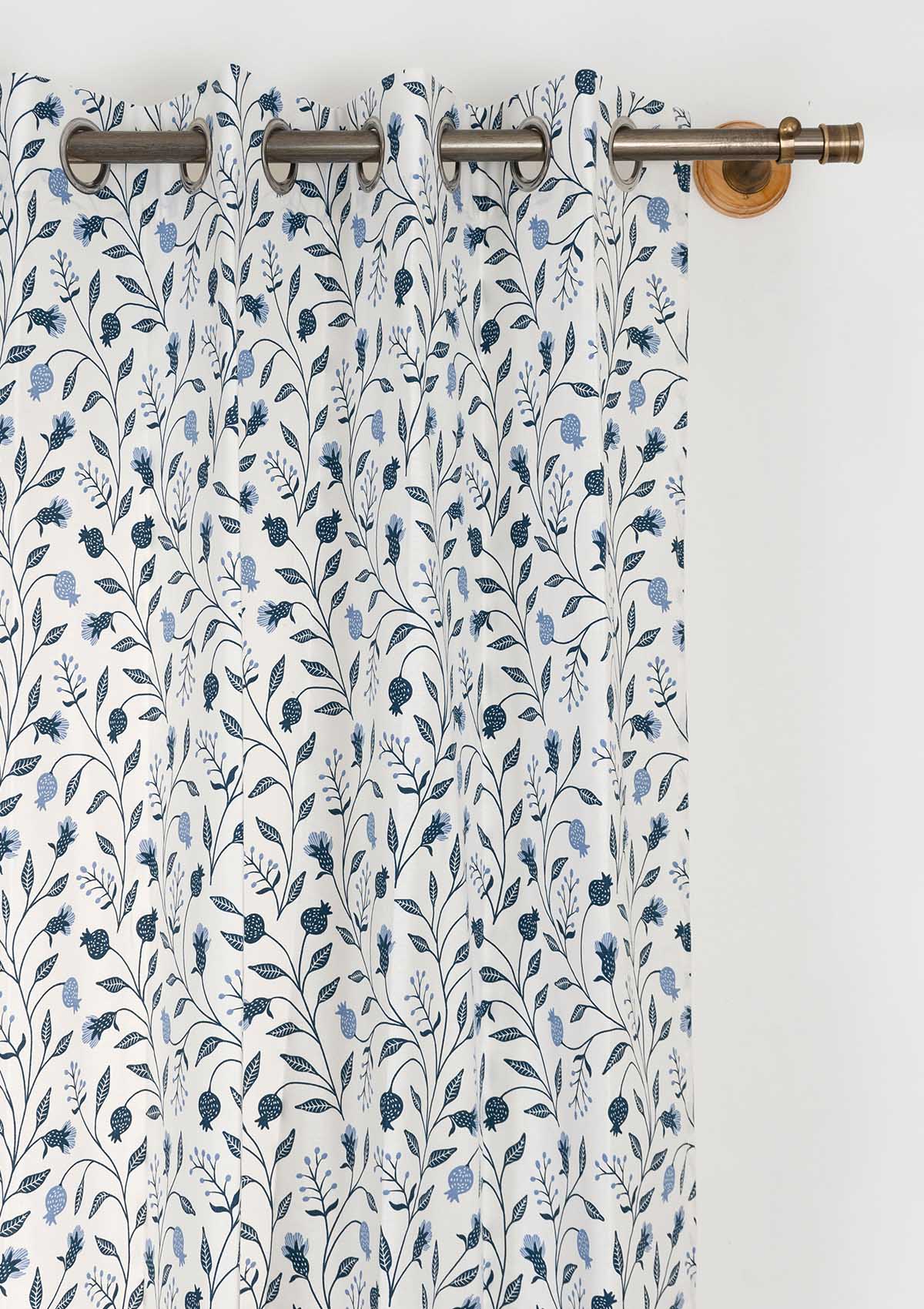 Blue Ruby floral prints 100% cotton curtain for living room - Room darkening - Indigo - Single Panel