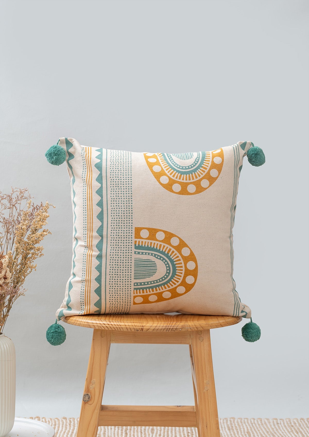 Aura 100% cotton boho cushion cover for sofa - Aqua blue