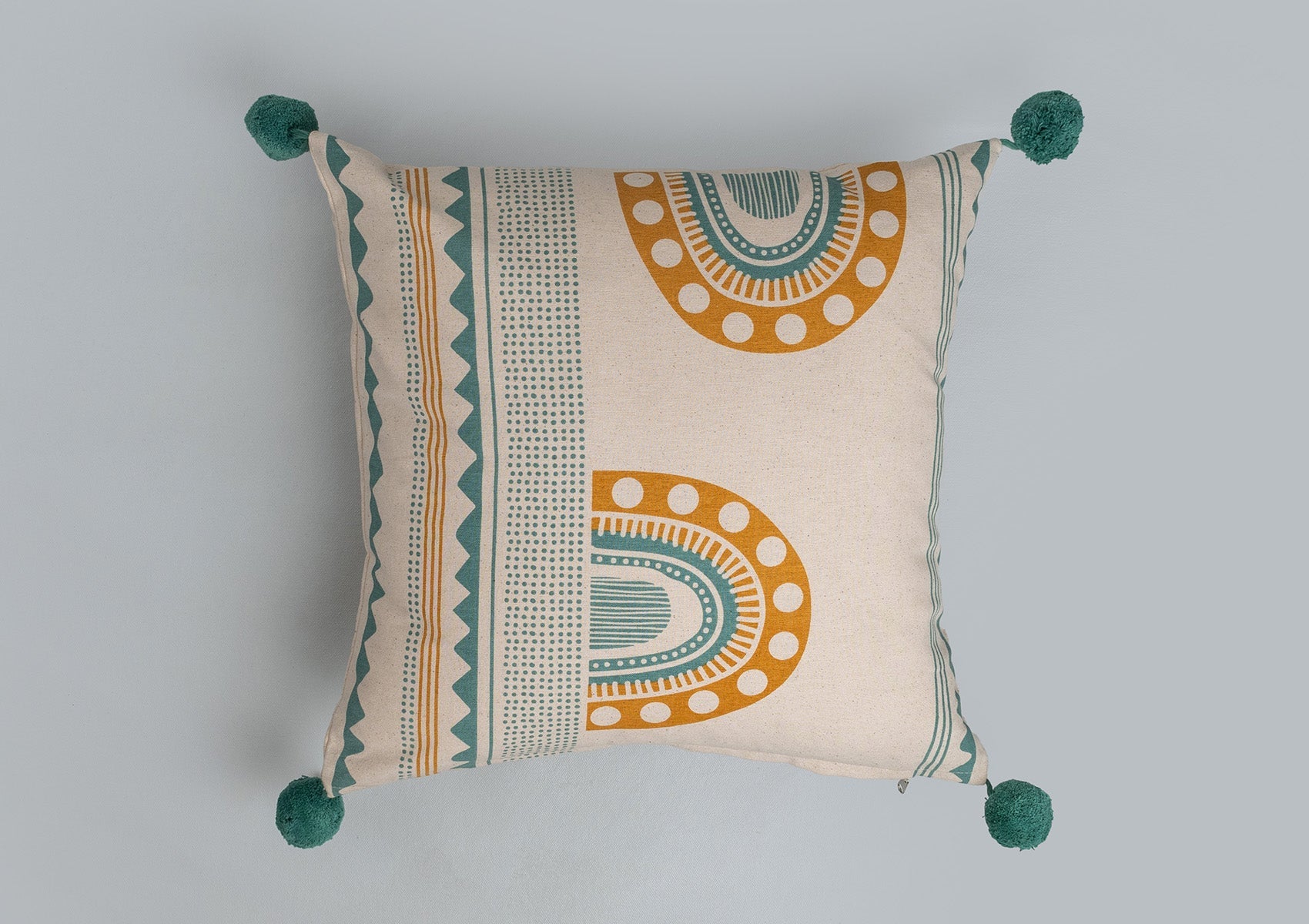 Aura 100% cotton boho cushion cover for sofa - Aqua blue