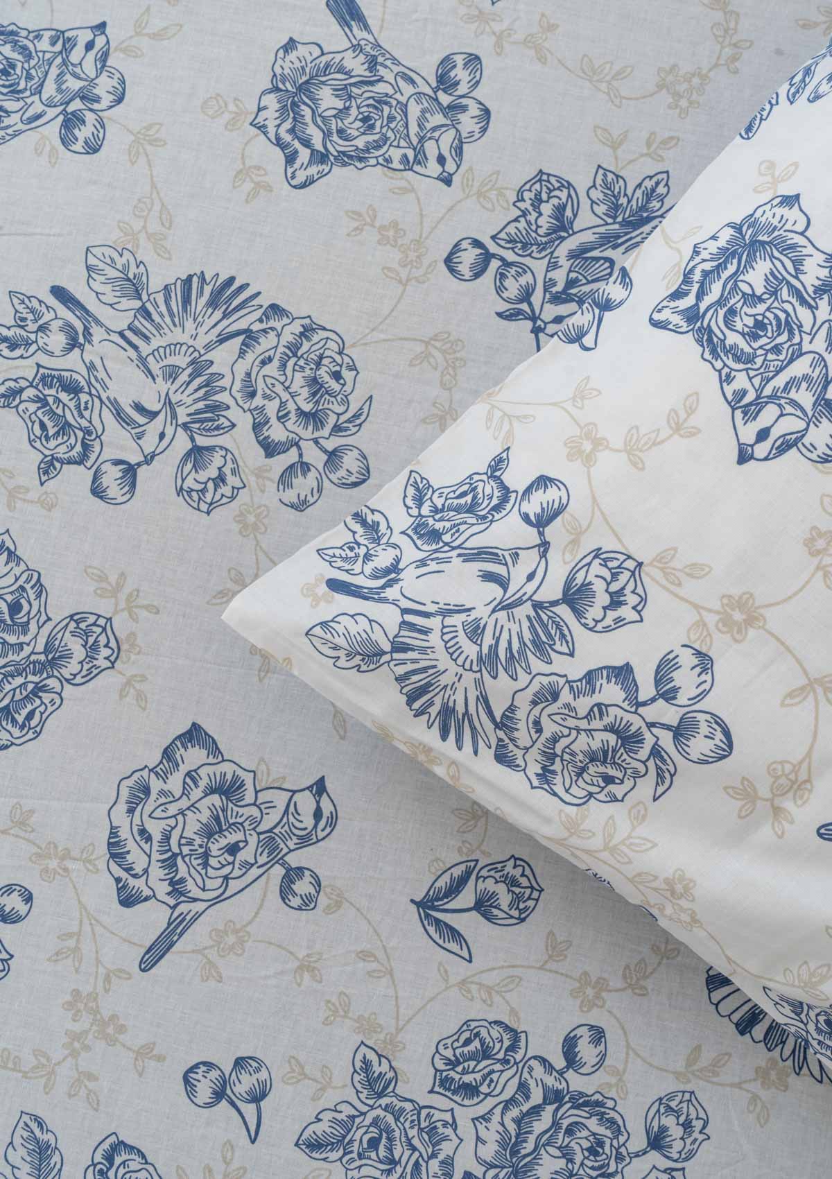 Birdsong floral prints 100% cotton Fitted sheet with 2 pillow covers with 16 inch drop
