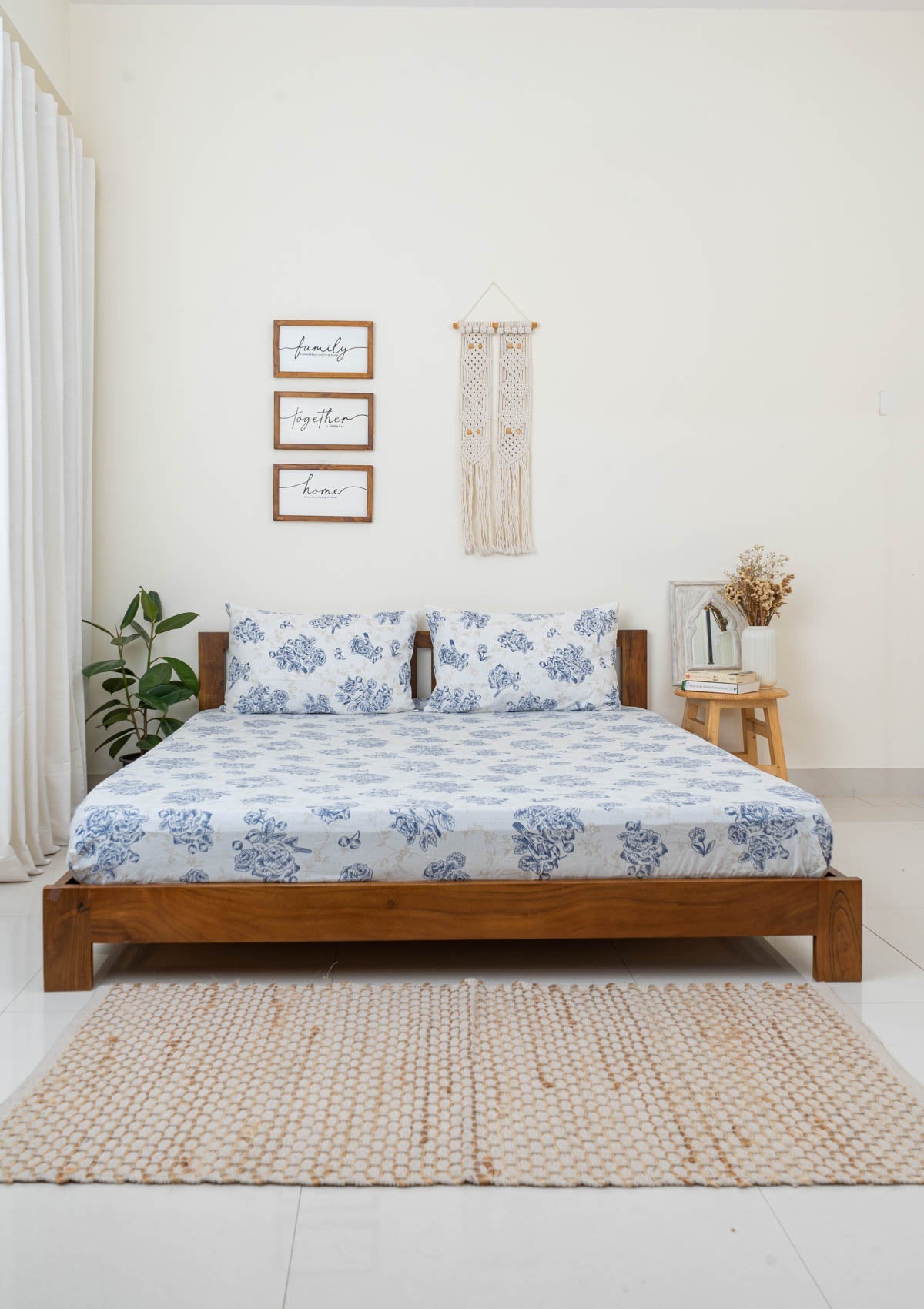 Bird Song floral design printed 100% cotton super soft Flat Sheet with 2 pillow covers 108x108 Inch