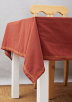 Burnt Brick with border stitch 100% cotton table cloth for 4 seater, 6 seater, 8 seater for dining table - Red
