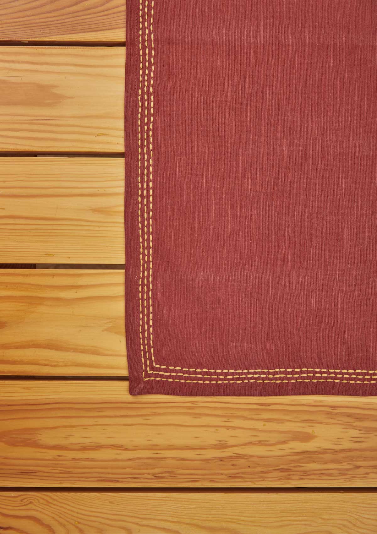 Burnt Brick with border stitch 100% cotton table cloth for 4 seater, 6 seater, 8 seater for dining table - Red