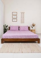 Cherry Blossom floral prints 100% cotton Flat sheet with pillow covers - Lilac