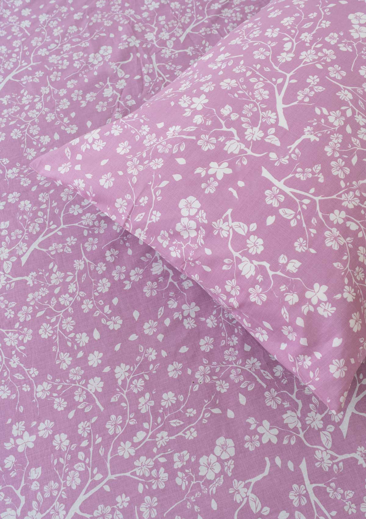 Cherry Blossom floral prints 100% cotton Fitted Sheet - Lilac