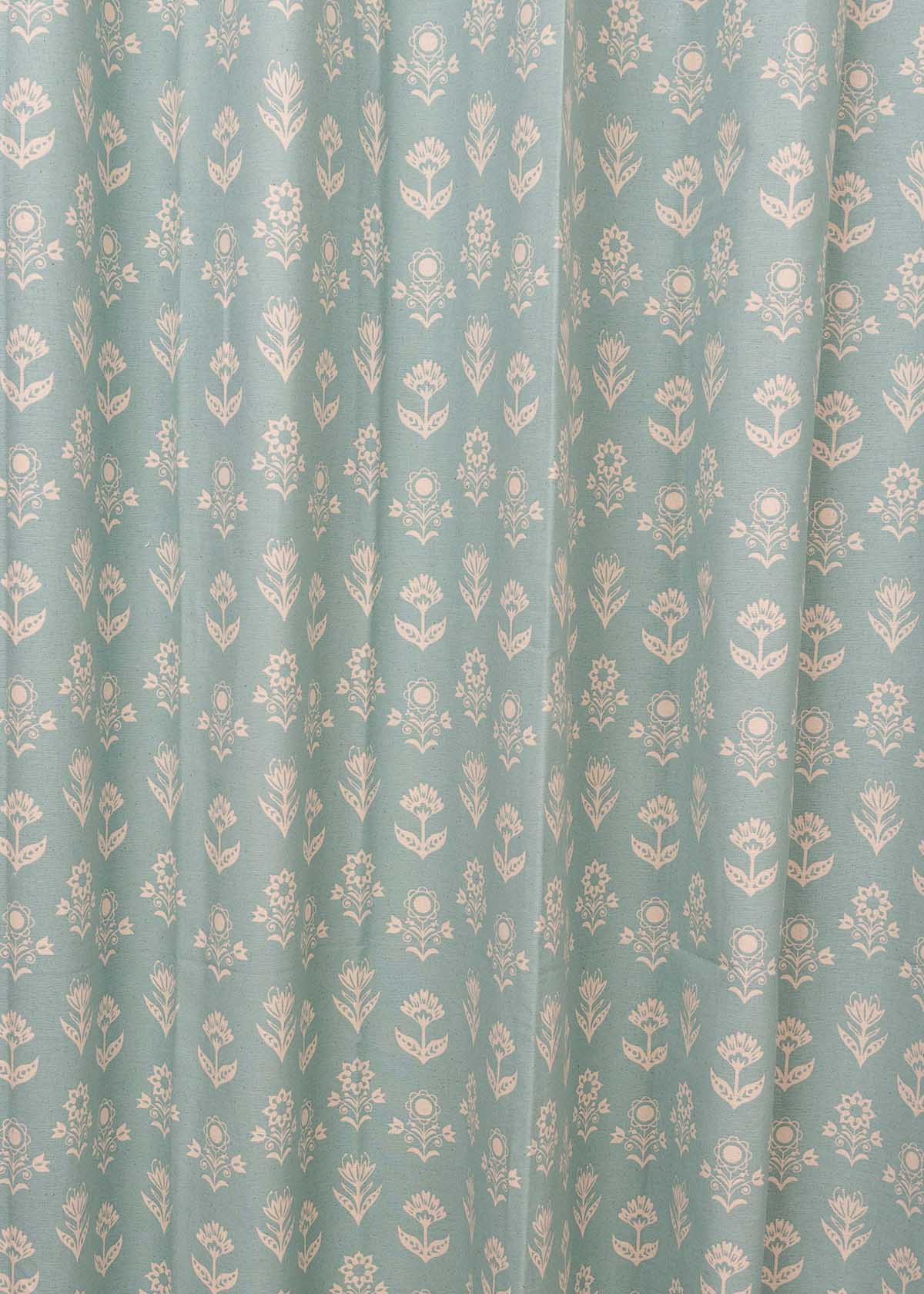 Dahlia floral printed 100% cotton curtain for Living room and Bed room - Room darkening - Mustard, Nile Blue and Rust