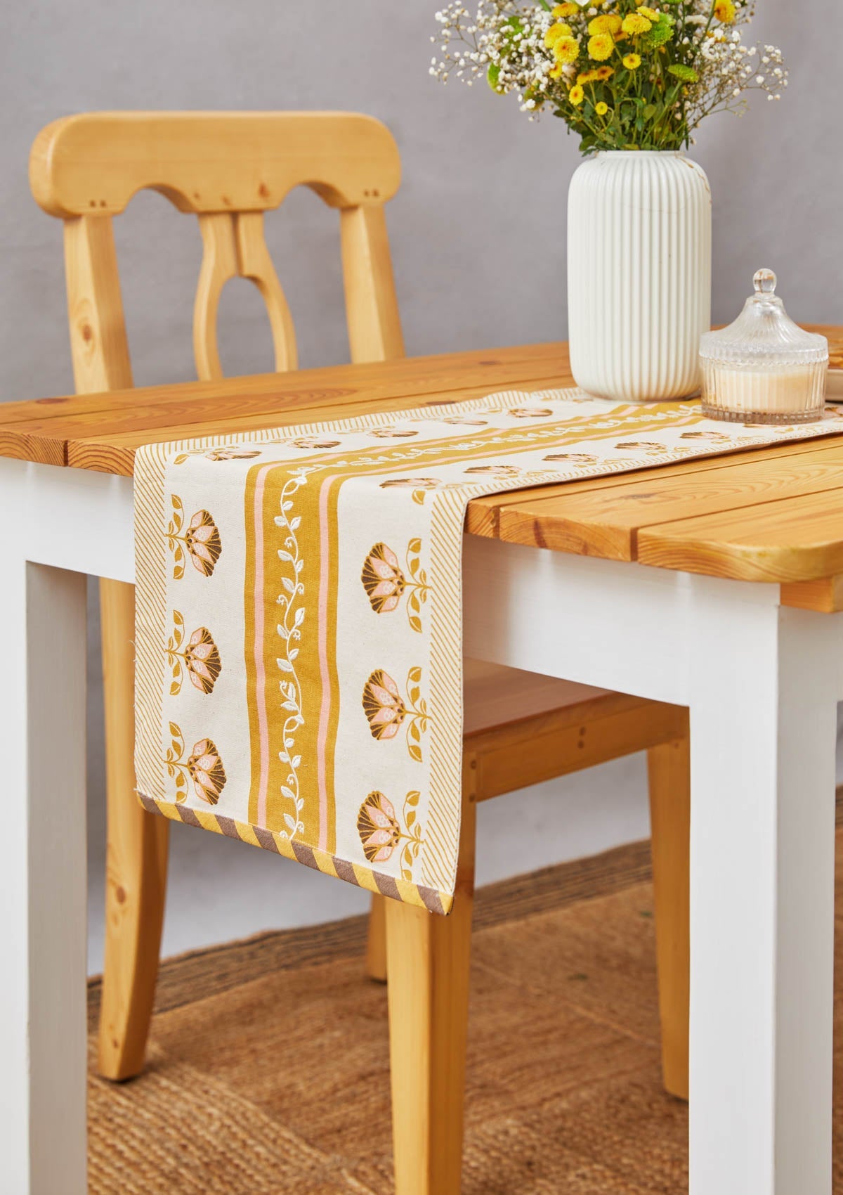 Desert 100% cotton elegant table runner for 4 seater or 6 seater Dining with tassels - Amber