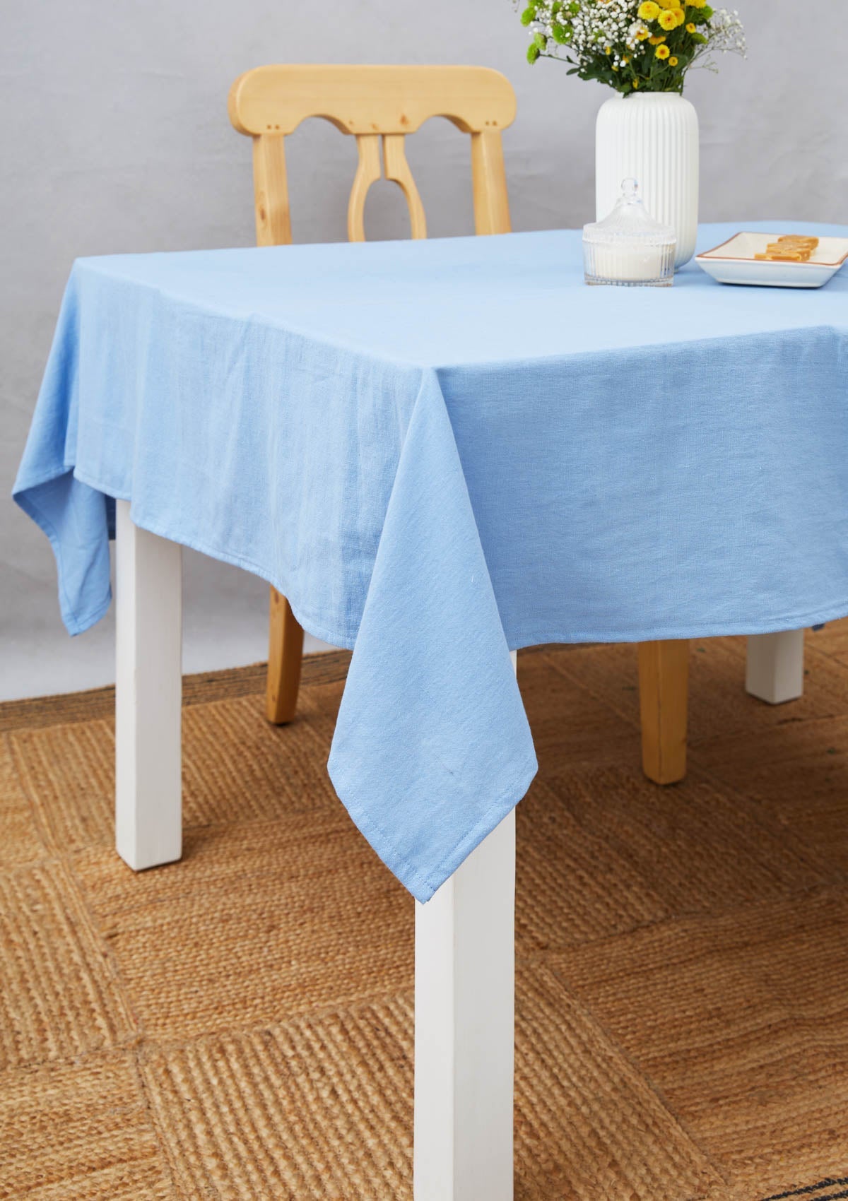 Powder Blue 100% cotton plain table cloth for 4 seater or 6 seater dining - Powder Blue