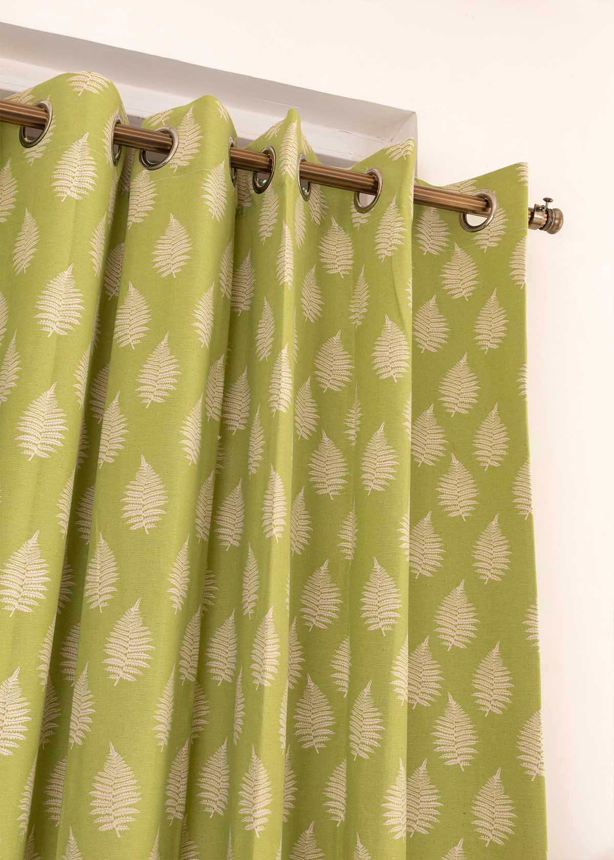 Ferns 100% Customizable Cotton floral curtain for living room - Room darkening - Green