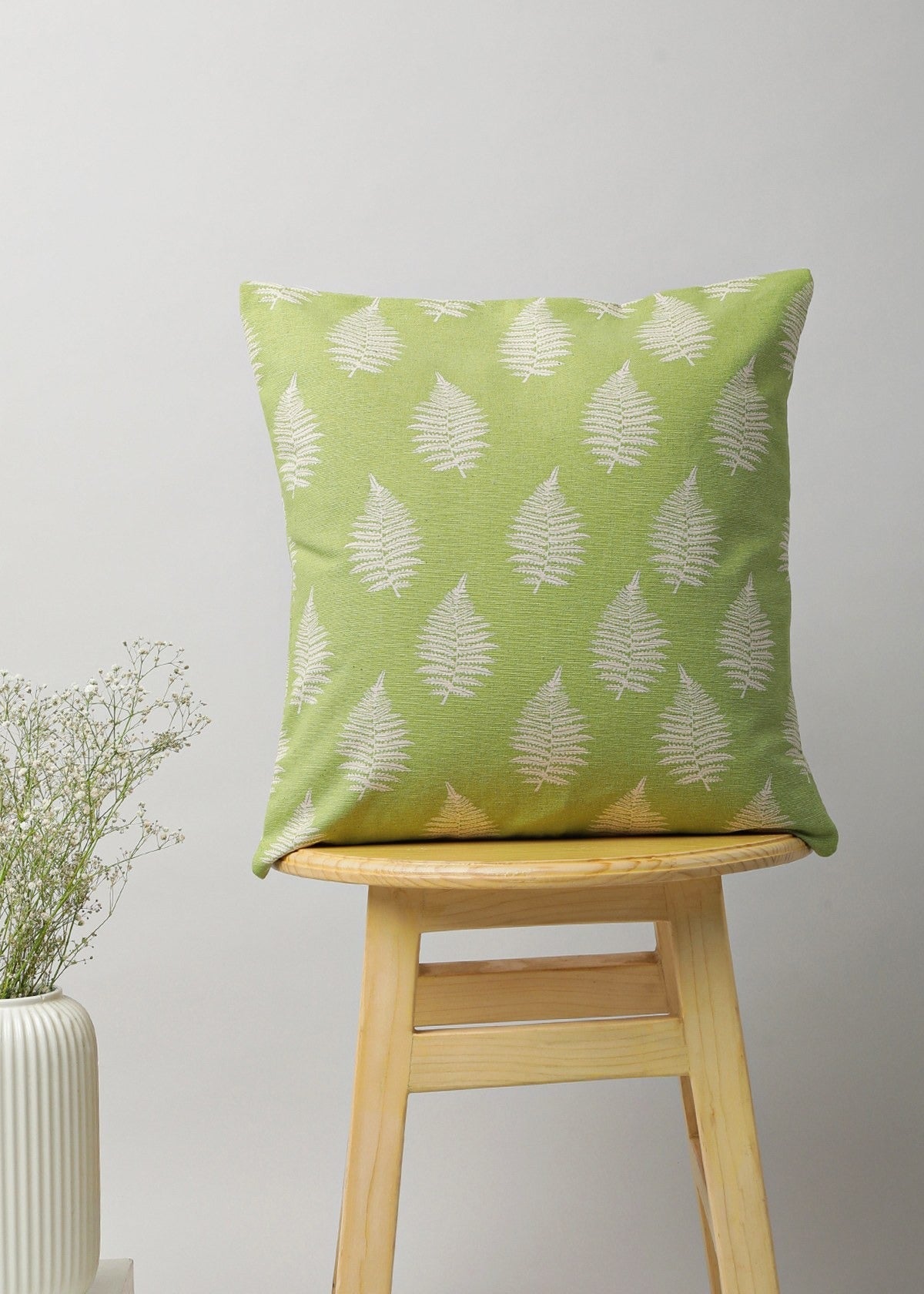 Ferns Printed 100% cotton floral cushion cover for sofa - Green