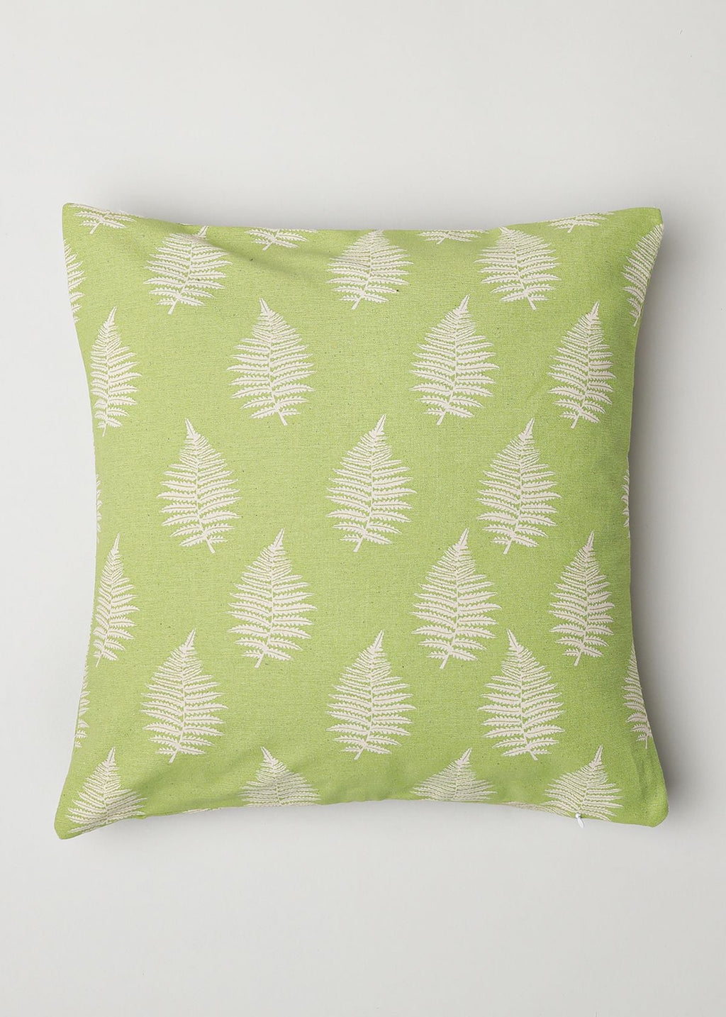 Ferns Printed 100% cotton floral cushion cover for sofa - Green