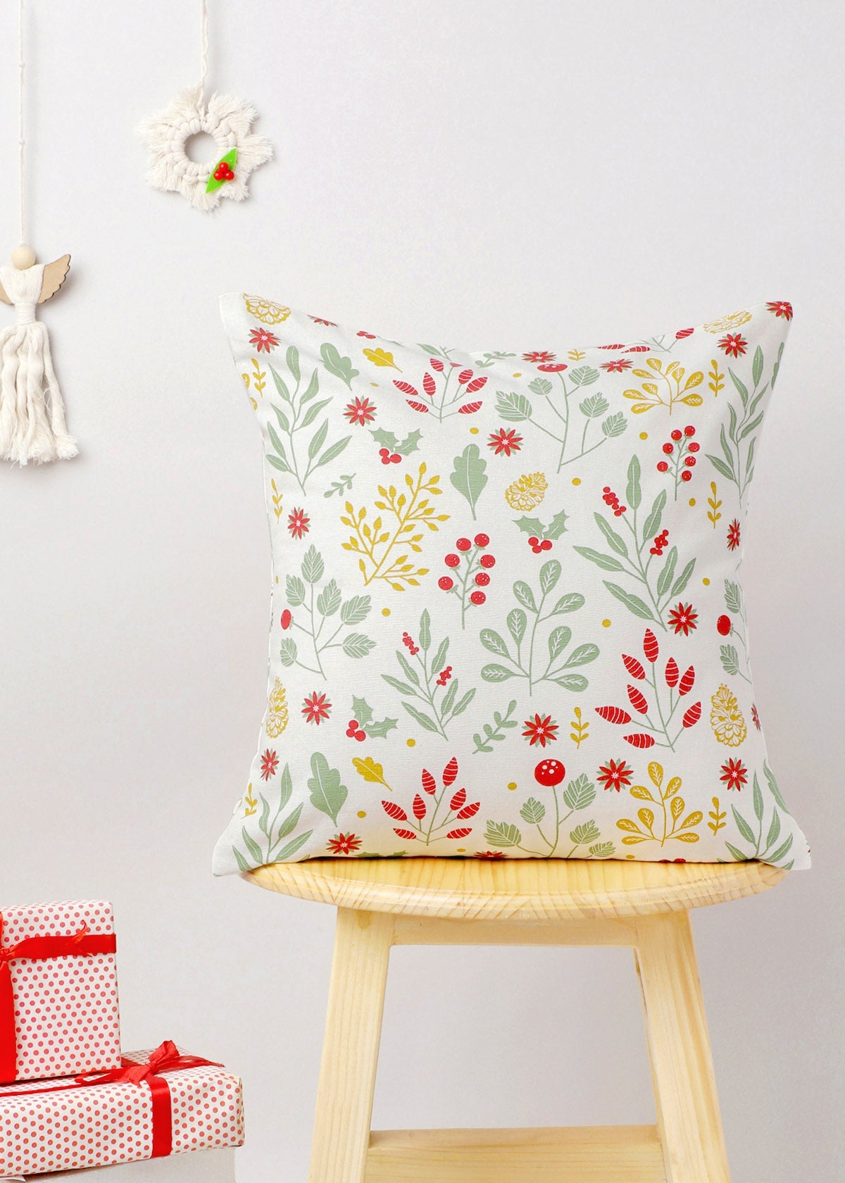 Foraged Berries 100% cotton floral cushion cover for sofa - Multicolor