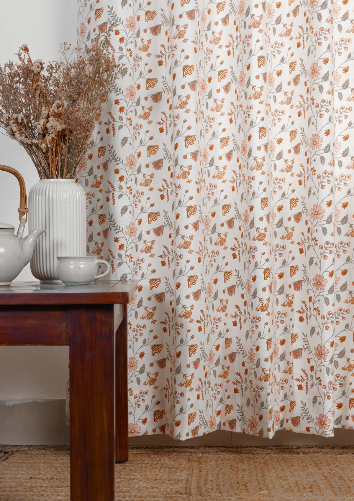 Forest bloom 100% cotton floral customisable curtain for living room - Room darkening - Orange