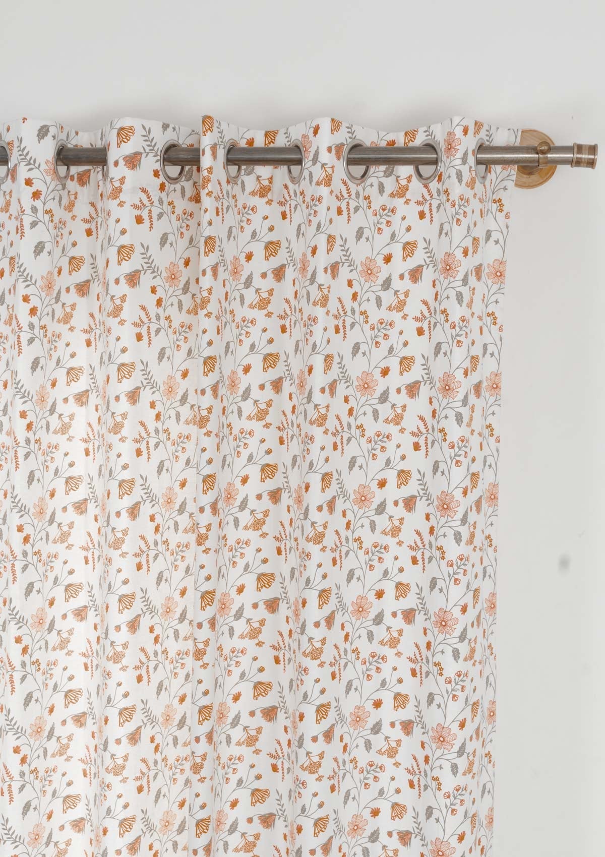 Forest bloom 100% cotton floral customisable curtain for living room - Room darkening - Orange