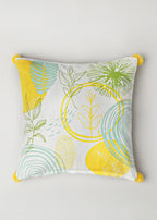 Free Spirit 100% cotton abstract cushion cover for sofa with yellow pom pom - Yellow