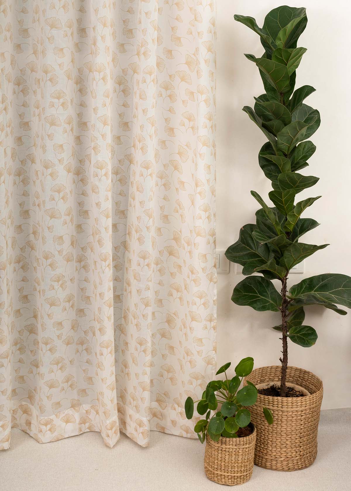 Gingko floral prints 100% cotton sheer curtain for living room -  Light filtering - Multicolor - Single Panel