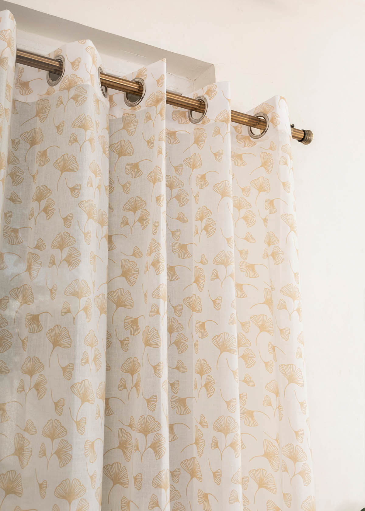 Gingko floral prints 100% cotton sheer curtain for living room -  Light filtering - Multicolor - Single Panel