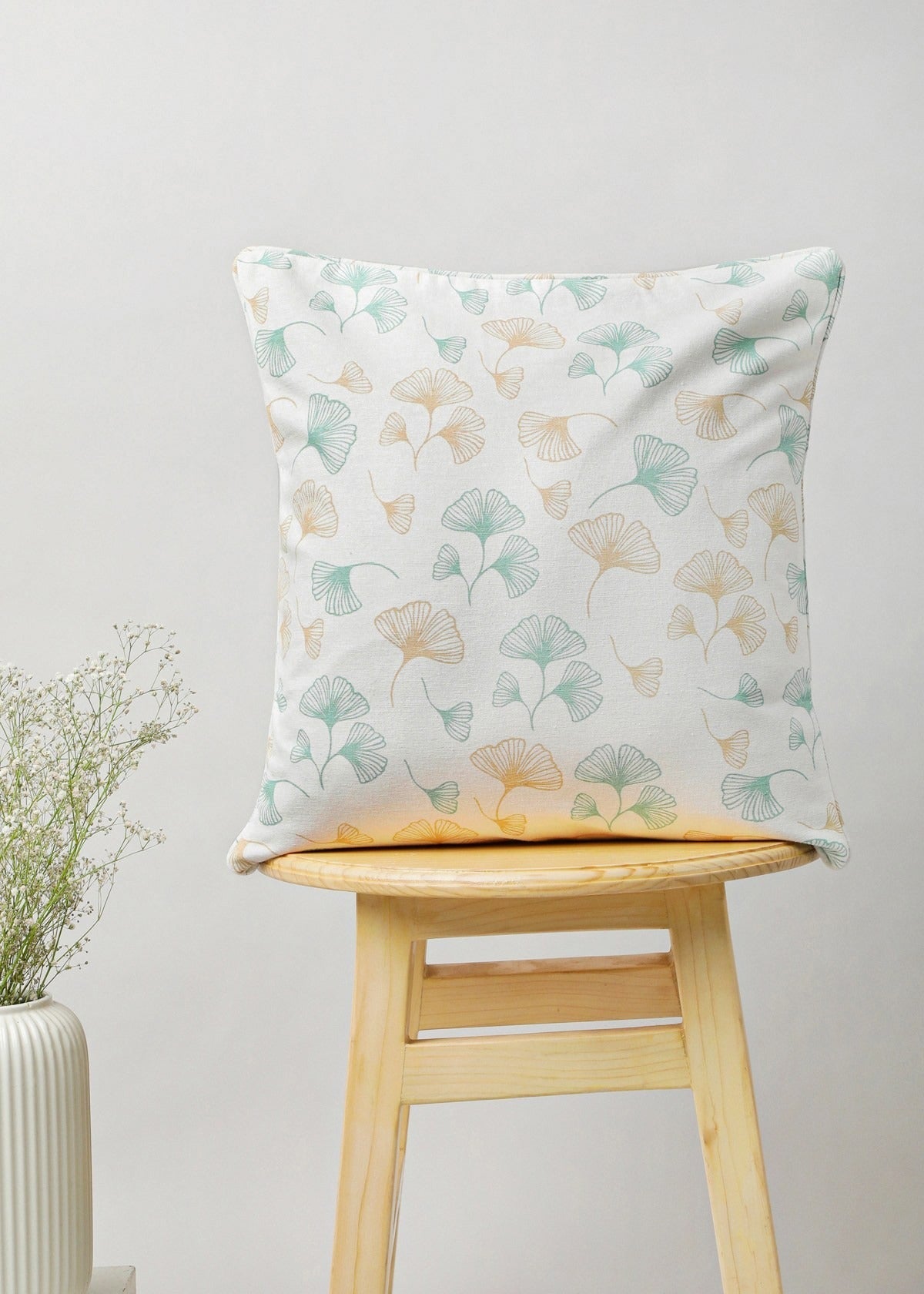 Gingko Printed 100% cotton floral cushion cover for sofa - Nile Blue