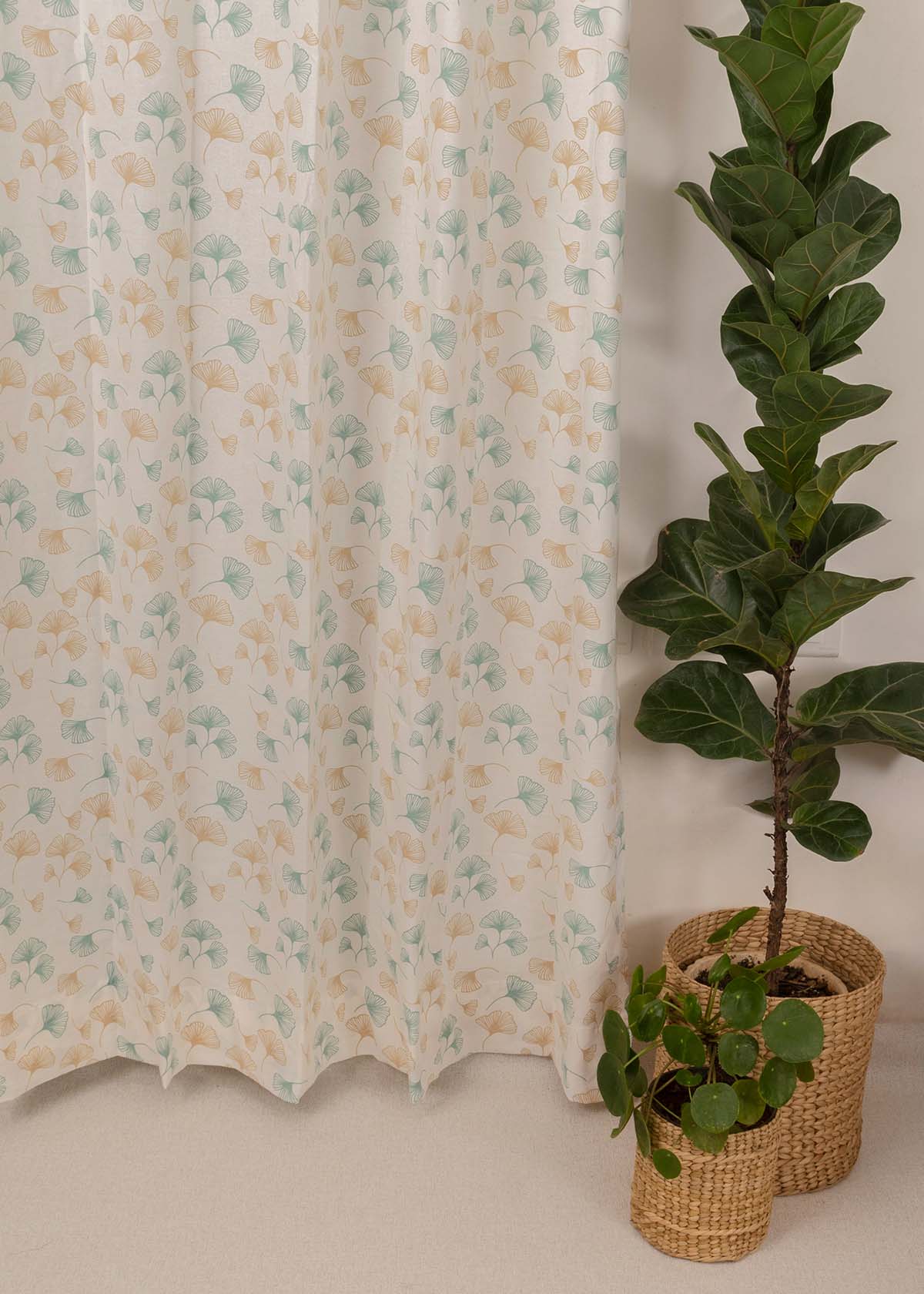 Gingko floral prints 100% cotton curtain for living room - Room darkening - Nile Blue - Single Panel