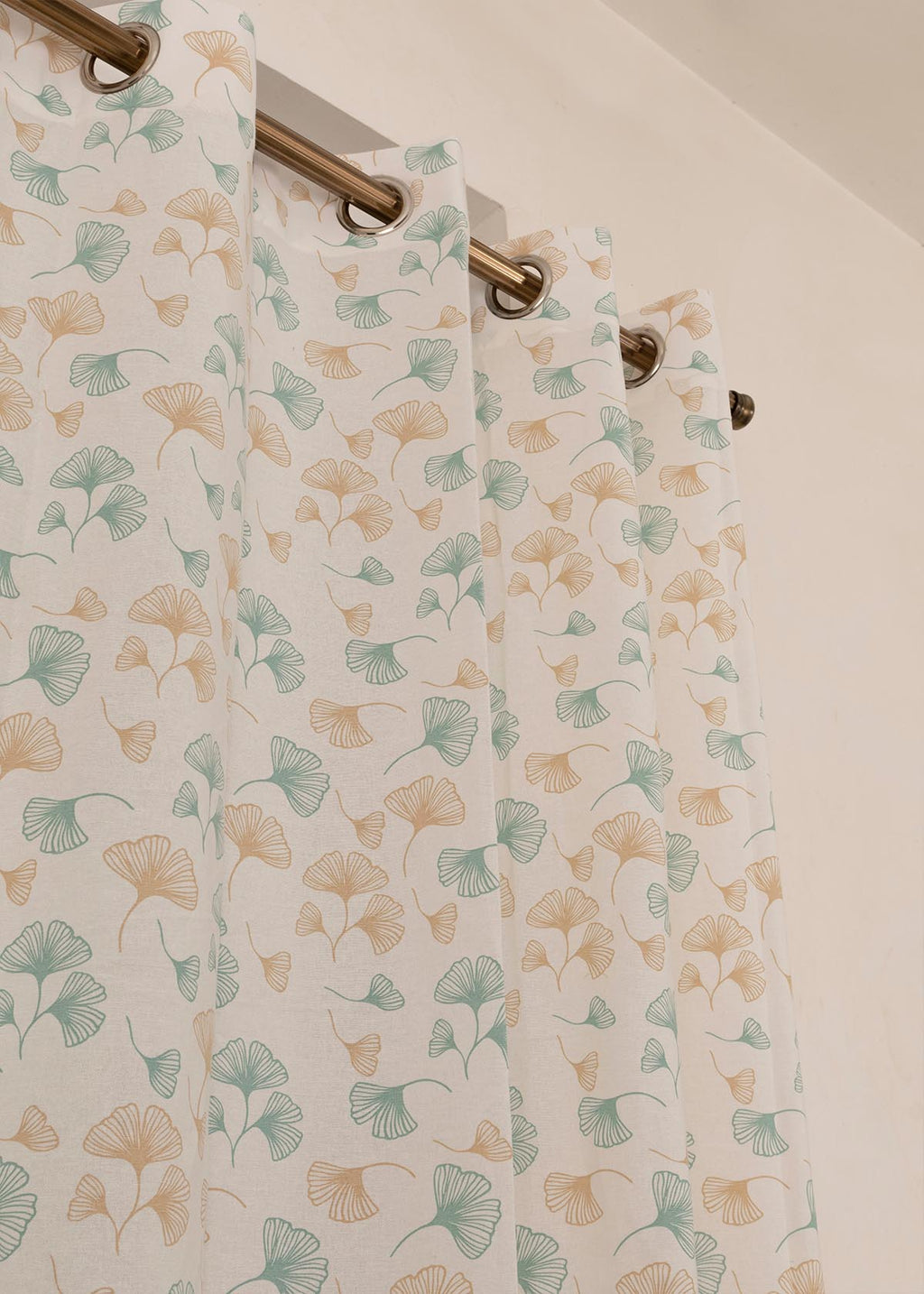 Gingko floral prints 100% cotton curtain for living room - Room darkening - Nile Blue - Single Panel