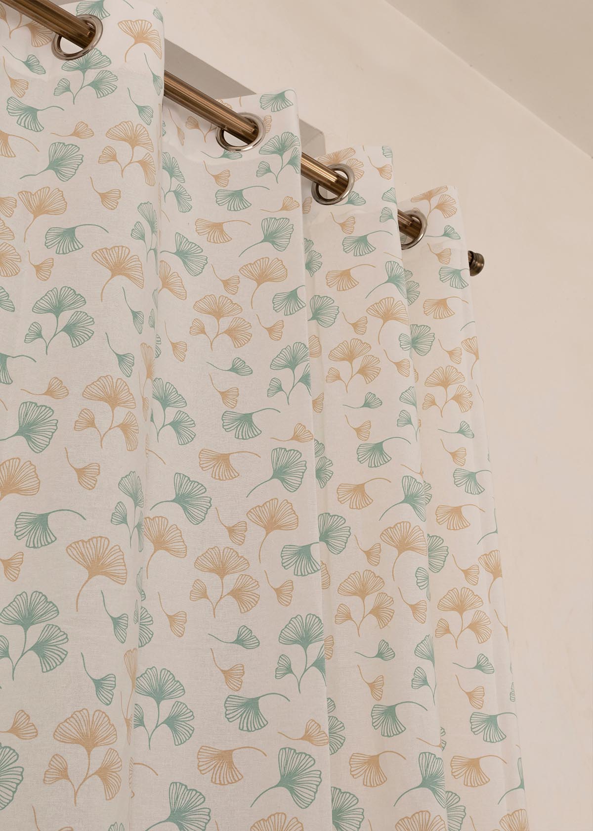 Gingko floral prints 100% cotton curtain for living room - Room darkening - Nile Blue - Single Panel