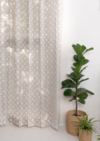 Lattice geometric 100% cotton Sheer curtain for Living room & bedroom - Light filtering - Walnut Grey - Single panel