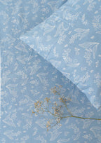 Lilles of Valley floral prints 100% cotton Fitted sheet 16 inch drop with pillow covers - Powder Blue