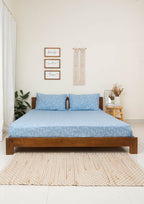 Lilles of Valley floral prints 100% cotton Fitted sheet 16 inch drop with pillow covers - Powder Blue