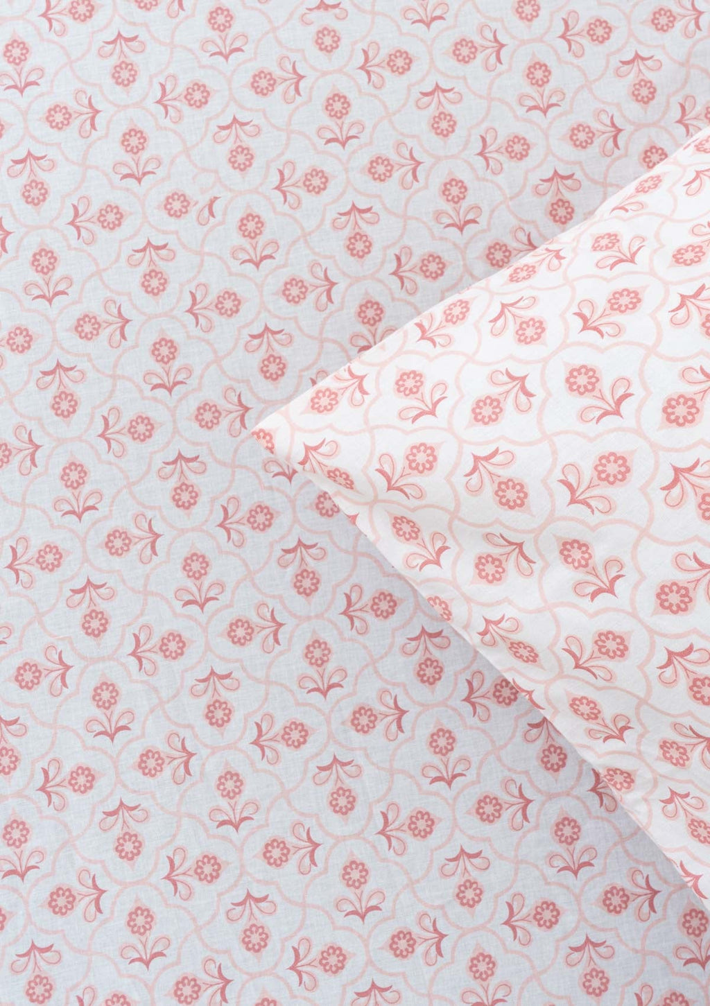 Moroccon printed 100% cotton Flat sheet with pillow covers - Blush