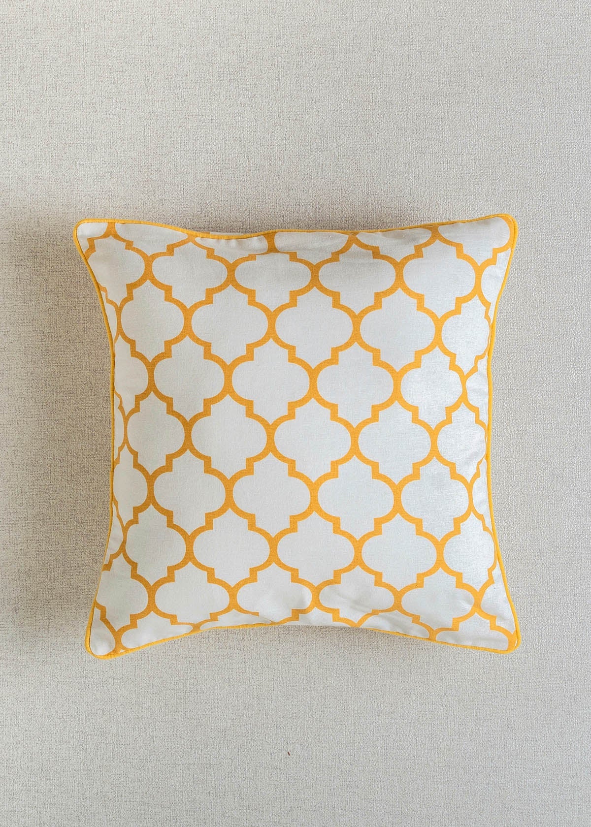 Trellis Printed 100% cotton geometric cushion cover for sofa - Mustard