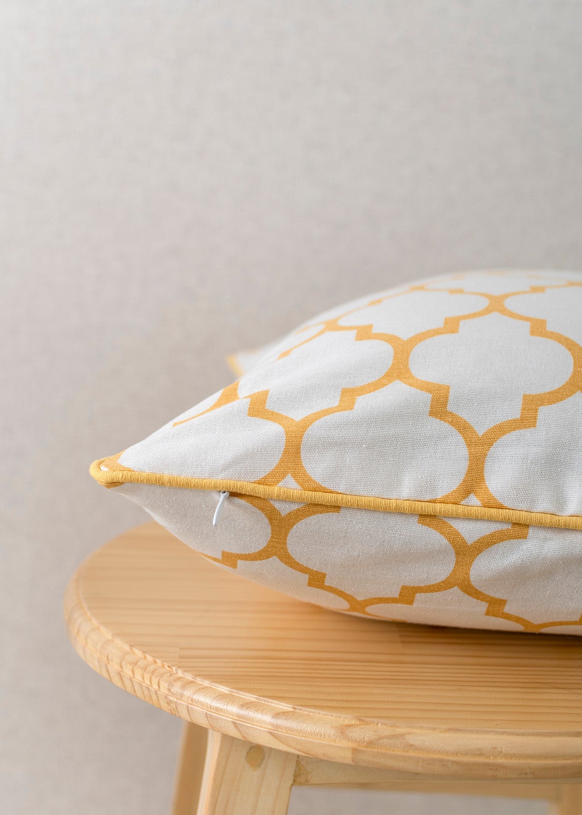 Trellis geometric Prints with piping 100% cotton cushion cover for sofa - Mustard, Walnut Grey