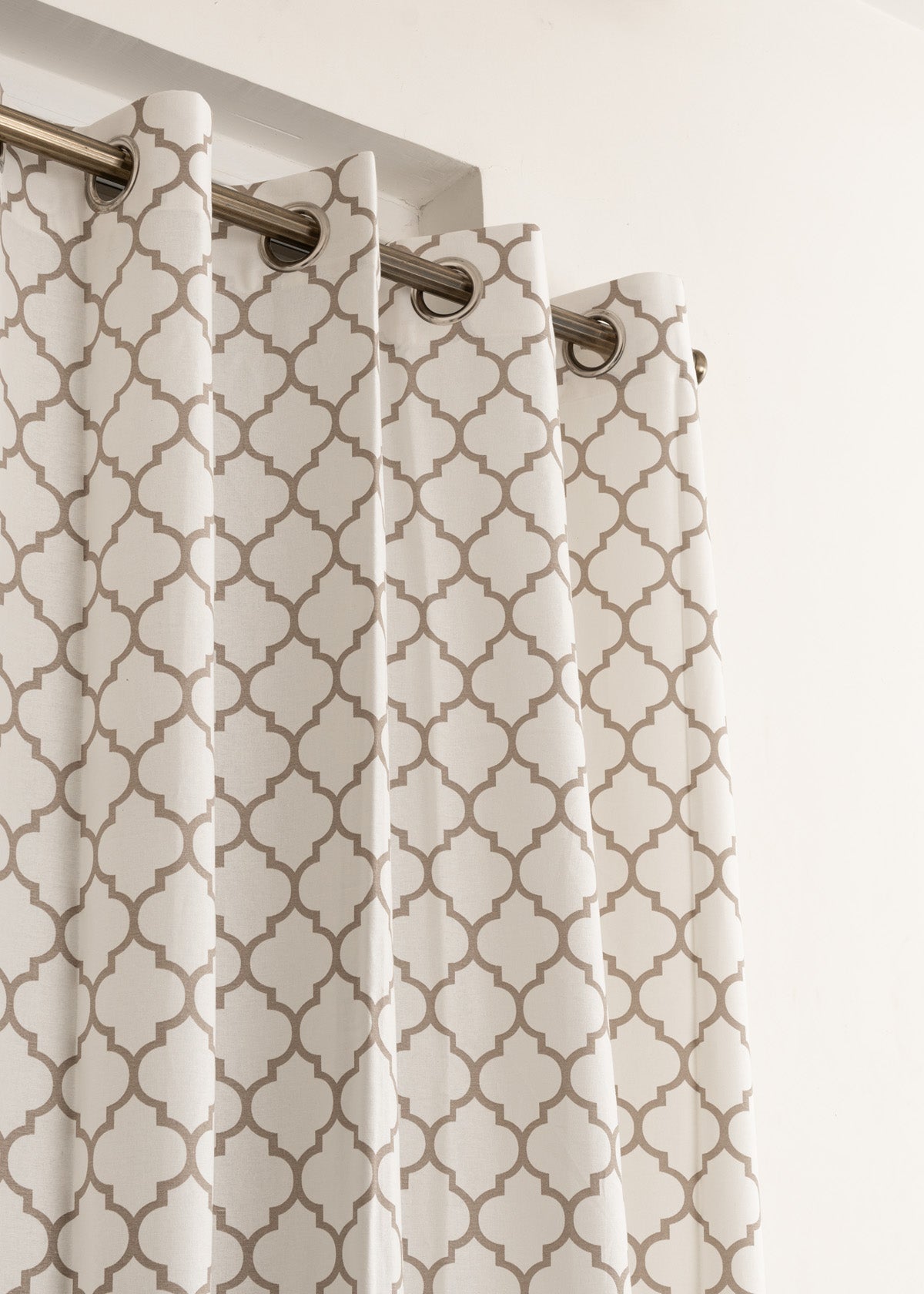 Trellis Printed 100% Customizable Cotton geometric curtain for bed room - Room darkening - Walnut Grey