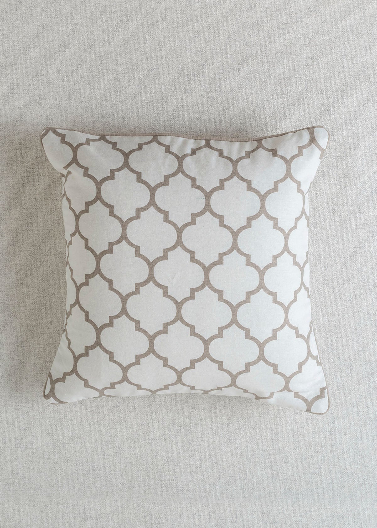 Trellis geometric Prints with piping 100% cotton cushion cover for sofa - Mustard, Walnut Grey