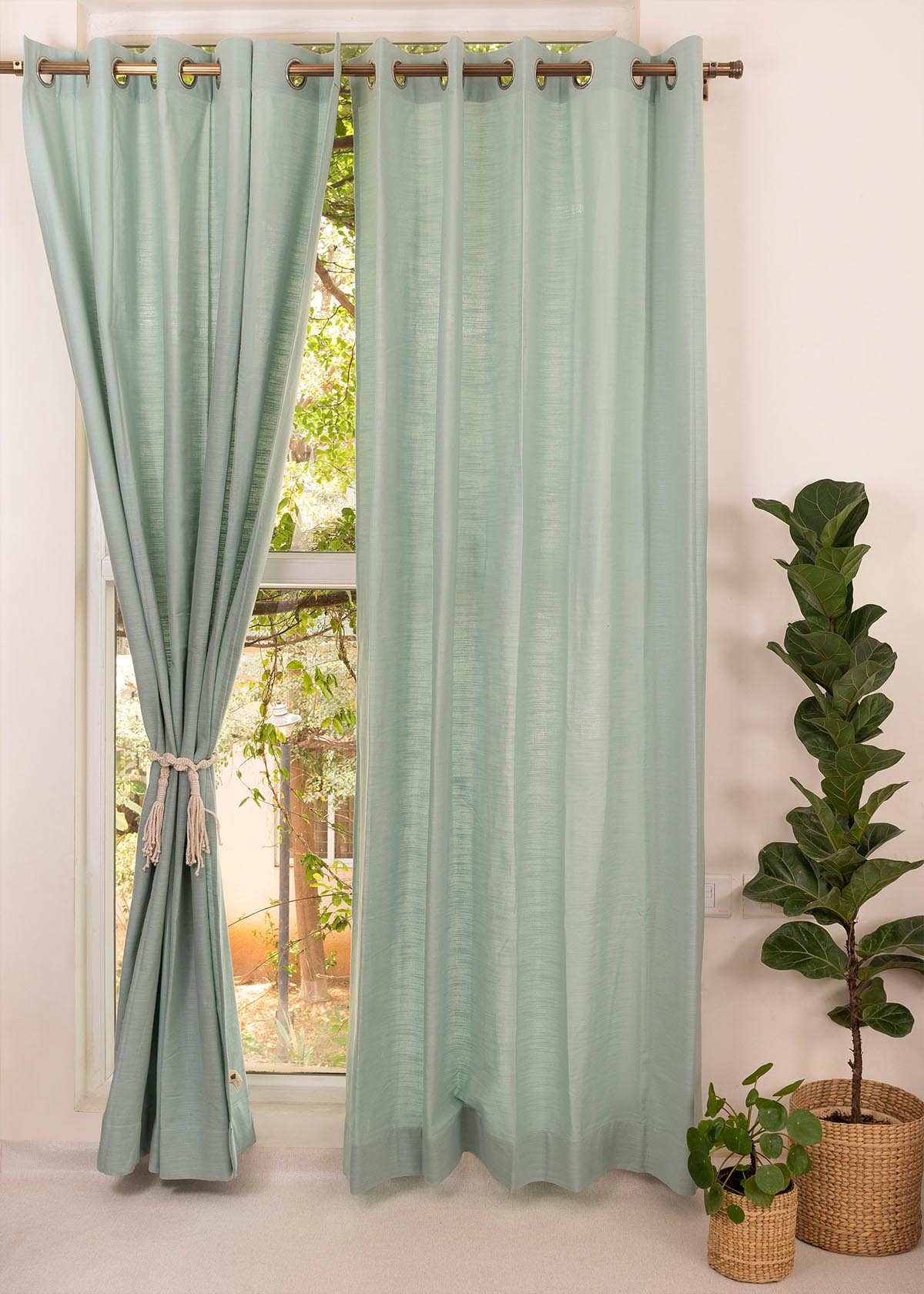 Solid Nile Blue 100% cotton plain curtain for bedroom - Room darkening - Pack of 1