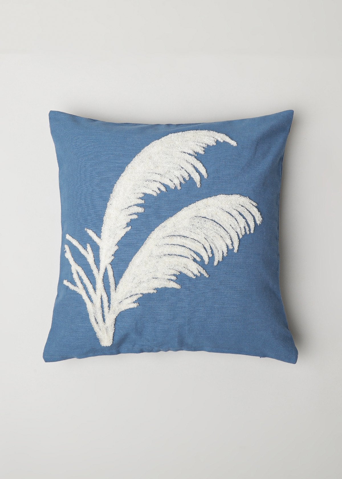 Pampas Grass 100% cotton embroidered cushion cover for sofa - Blue