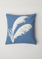 Pampas Grass 100% cotton embroidered cushion cover for sofa - Blue
