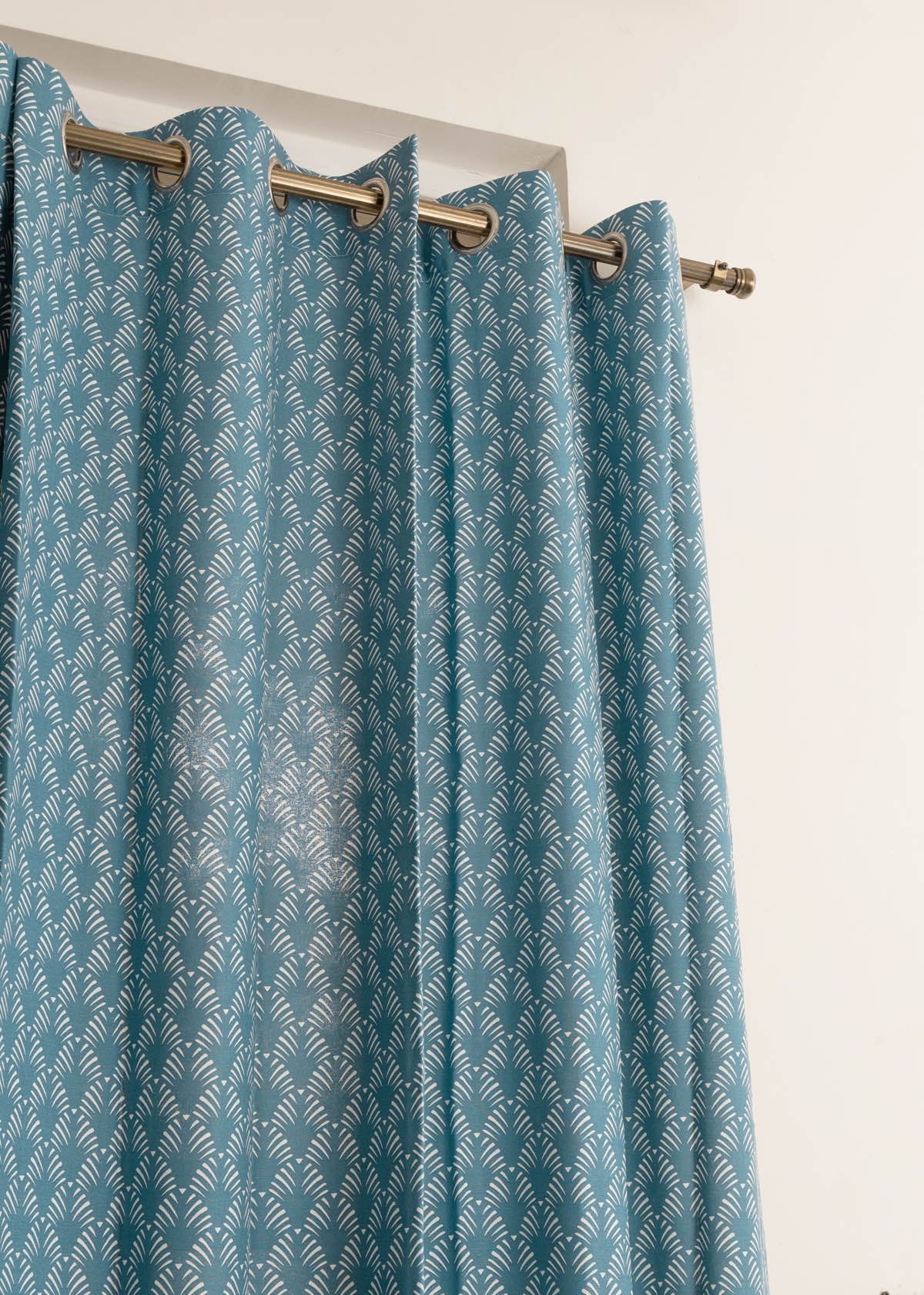 Pergola geometric prints 100% cotton curtain for Living room & Bed room - Room darkening - Indigo, Nile Blue - Single Panel