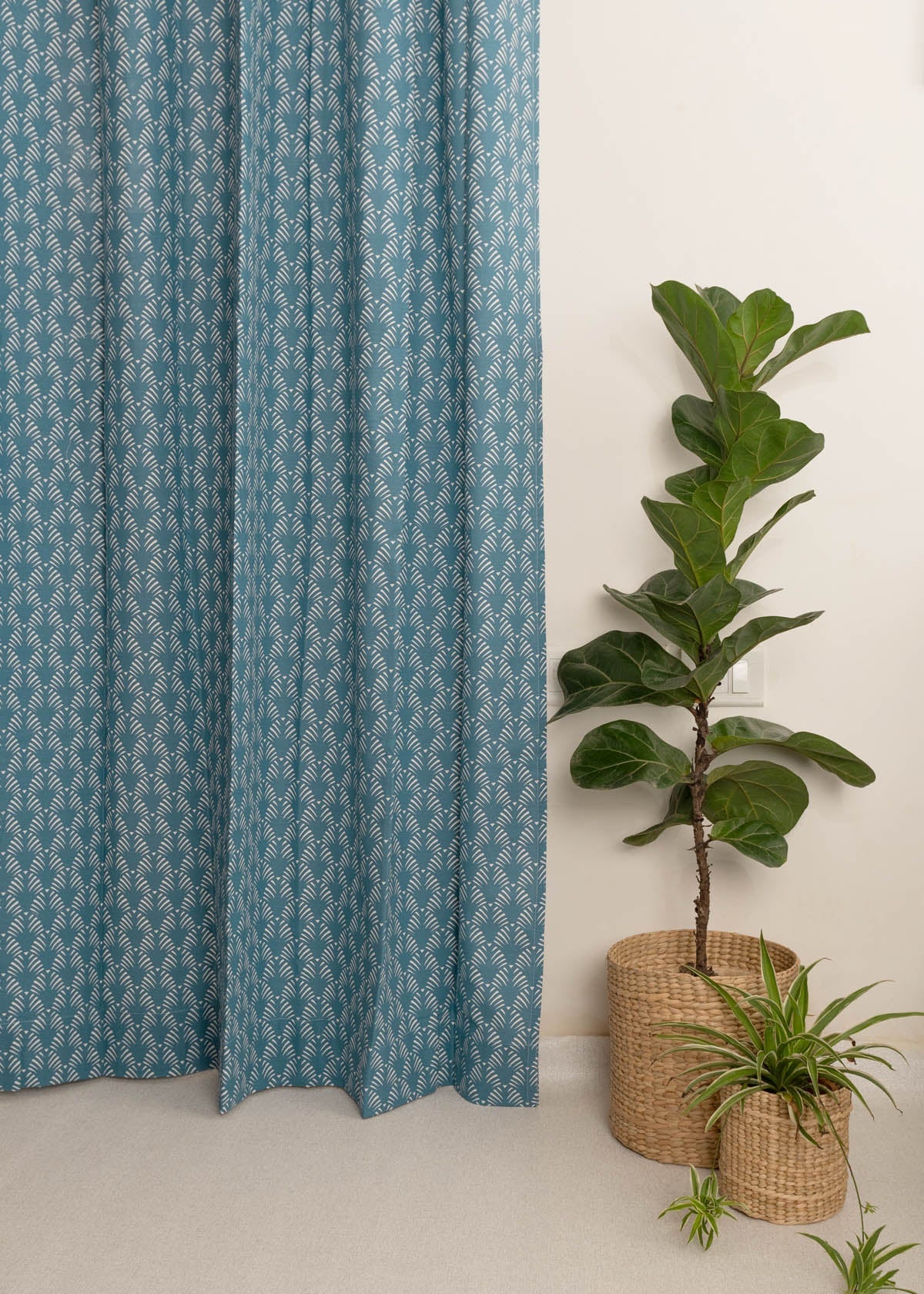 Pergola geometric prints 100% cotton curtain for Living room & Bed room - Room darkening - Indigo, Nile Blue - Single Panel