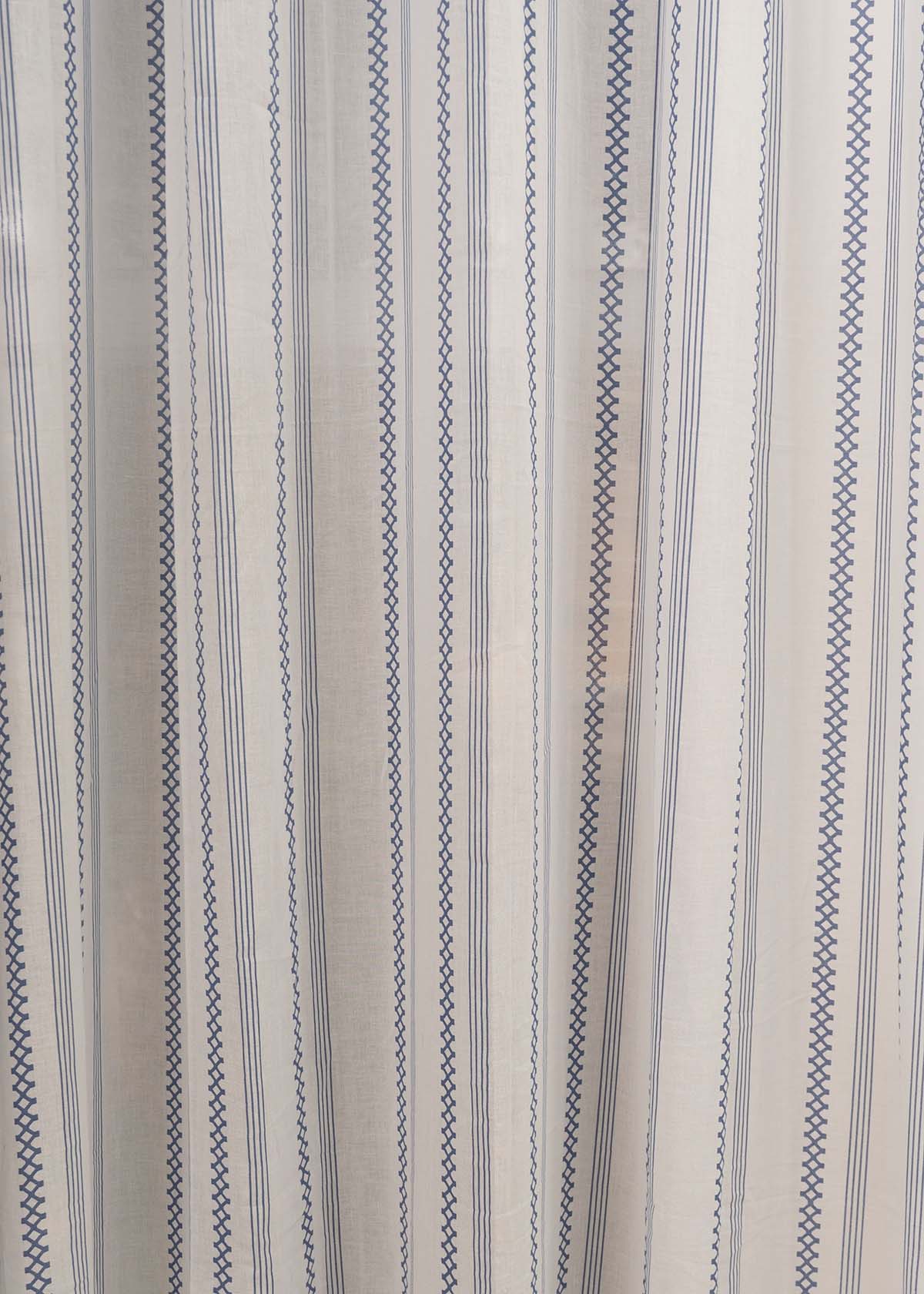 Picket Fence geometric prints 100% Cotton Sheer curtain for Living room & bedroom - Light filtering - Royal Blue, Sage Green & Walnut Grey - Single Panel